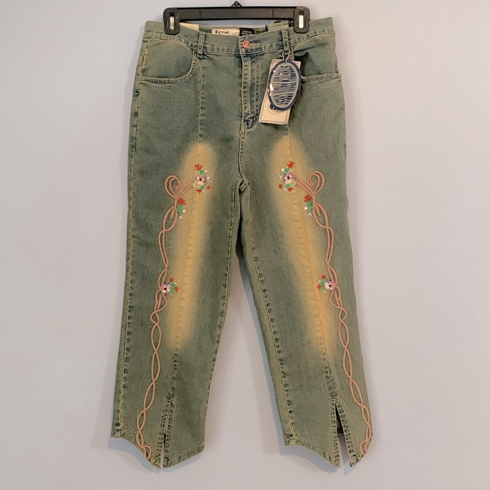 Embroidered Green Jeans